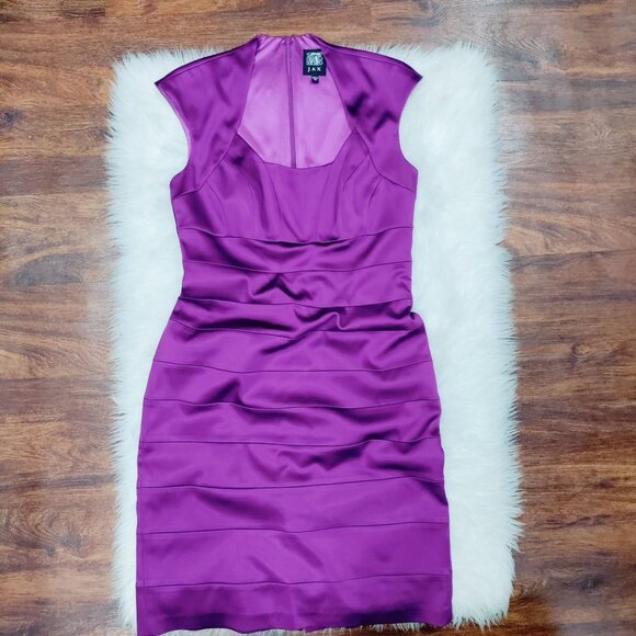 Jax Women's Purple Sleeveless Polyester/Nylon Blend Sheath Dress Size 10 - Picture 2 of 11